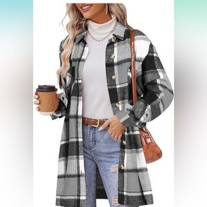Womens Flannel Plaid Shacket Jacket Casual Lapel Button Down XXL
